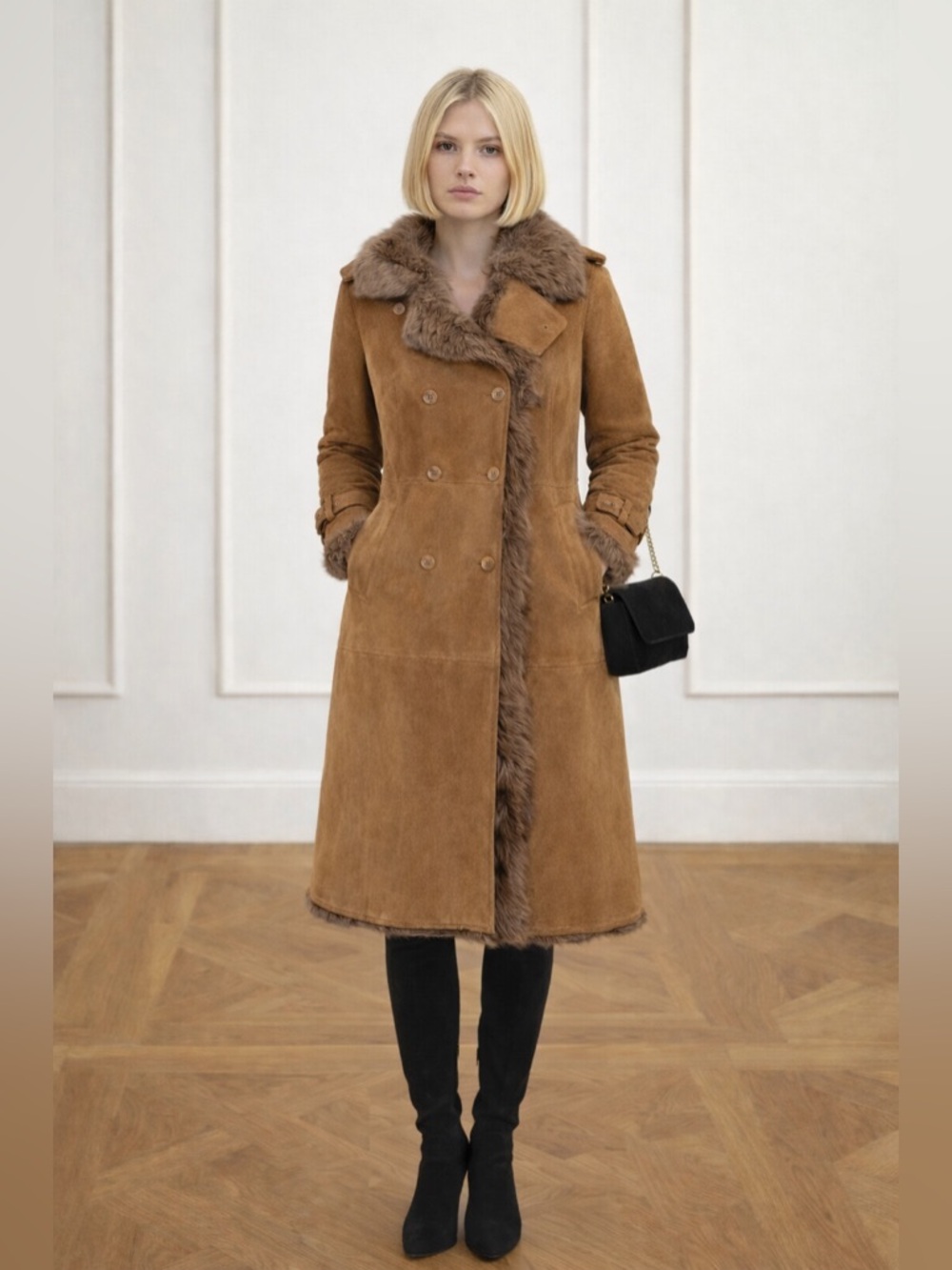 🎁New Burberry 100%real shearling sheepskin lamb fur winter coat jacket 8 M
